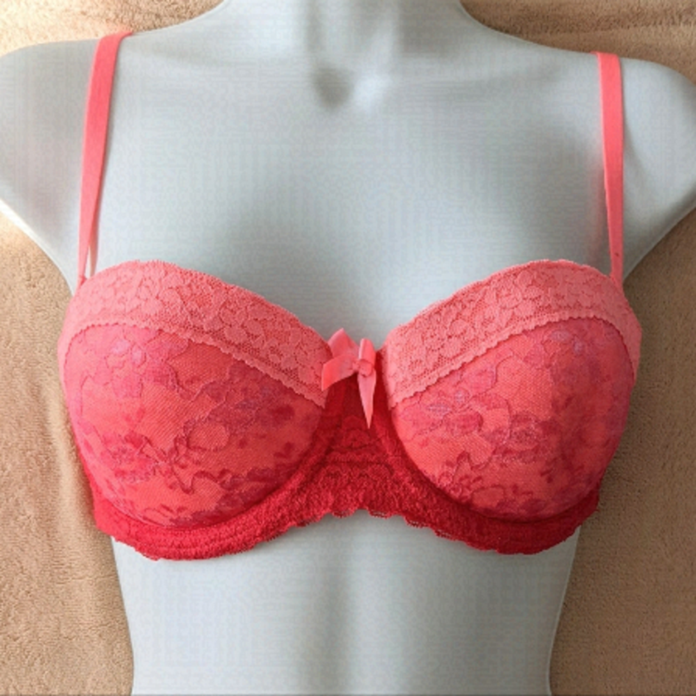 LA senza lace lightly lined gradient pink red bra size 32 D C087